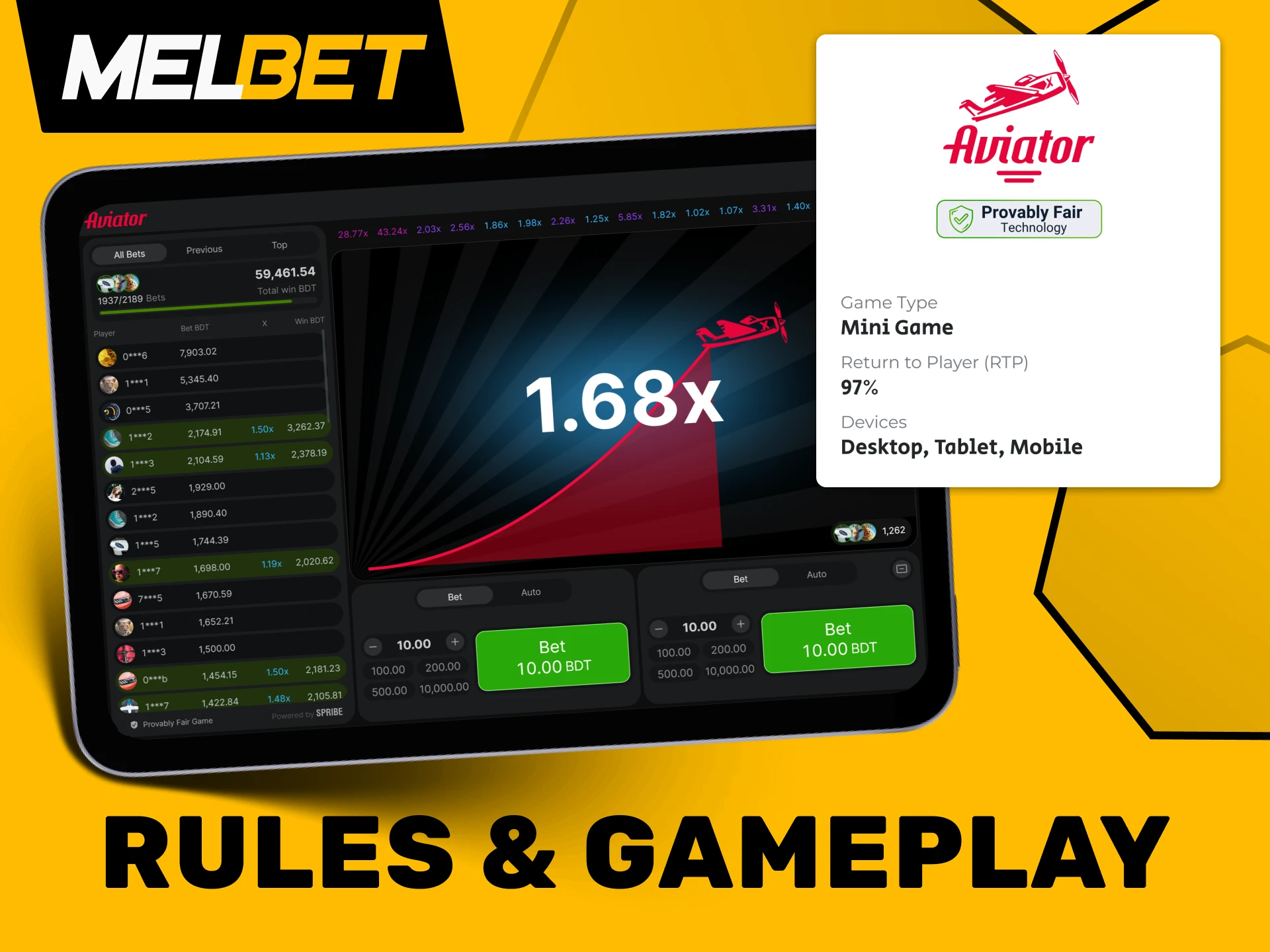 The Aviator crash game at Melbet features easy-to-follow rules.