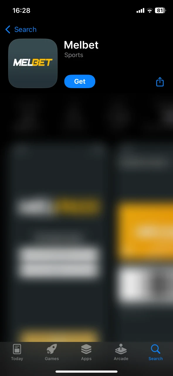 Start the process of downloading the Melbet app for free.
