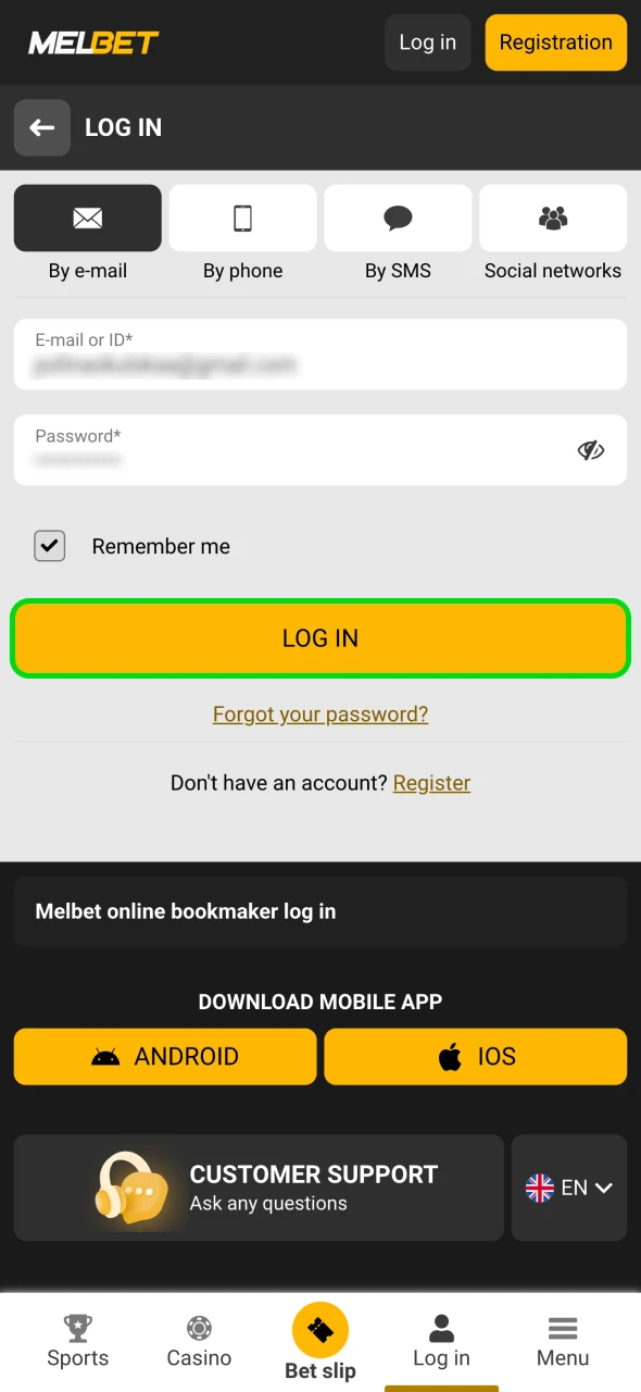 Finish Melbet casino login and enjoy betting.