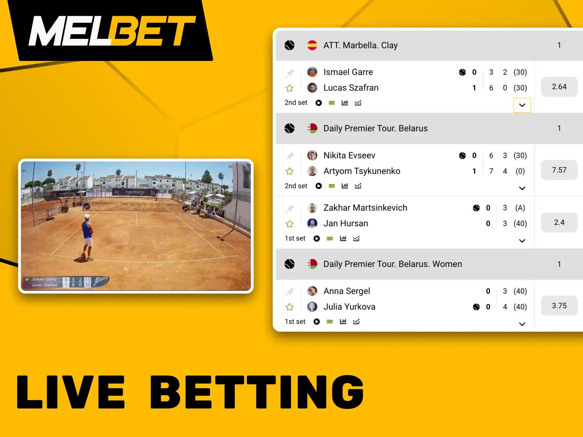 Melbet live tennis betting offers real-time odds and fast bets during matches.